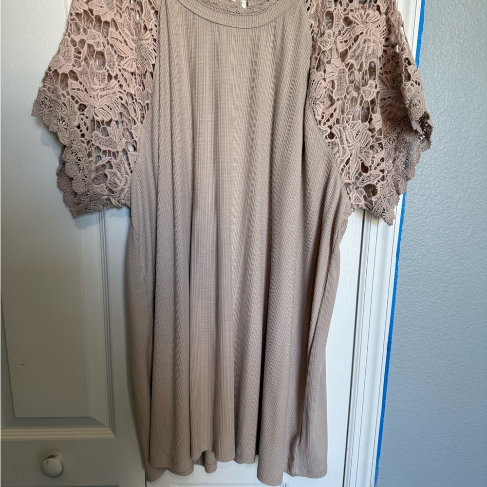 Torrid Taupe Lace Sleeve Blouse